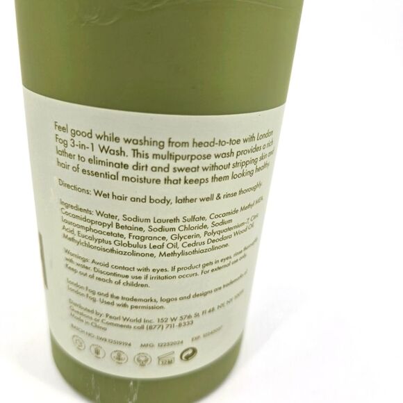 London Fog Eucalyptus & Cedar 3-in-1 Hair Face Body Wash 33oz - Picture 2 of 3